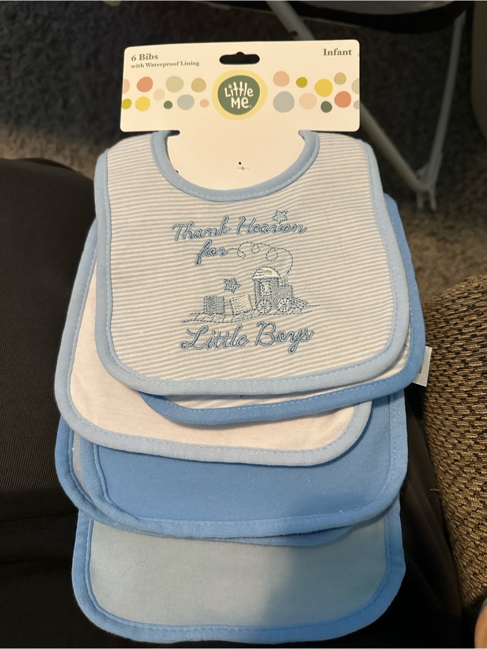 Little Me Blue & White Baby Bib Set - 6 Pack